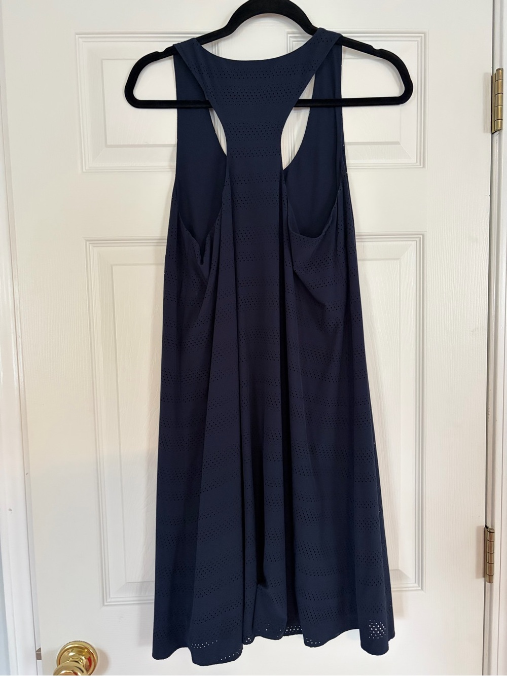 Athleta Navy Backless Perforated Swing Dress